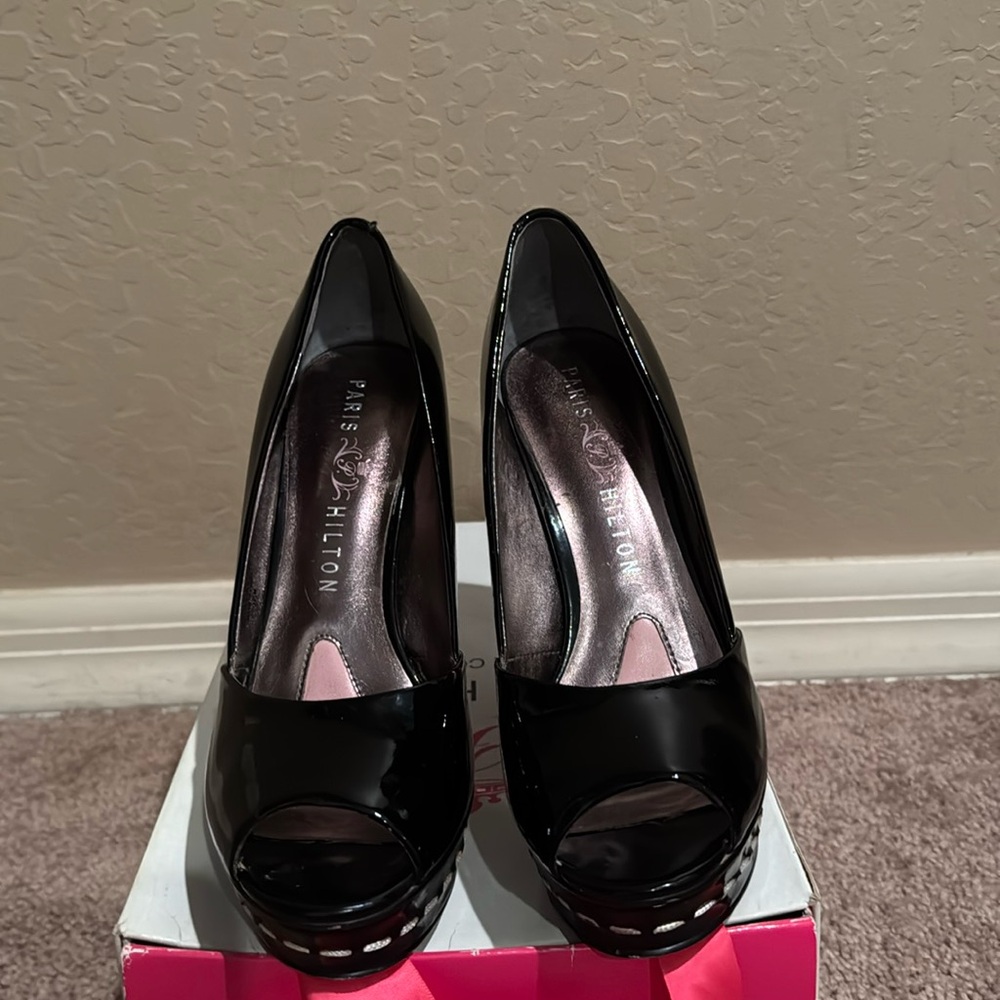 Paris Hilton black patent leather heels